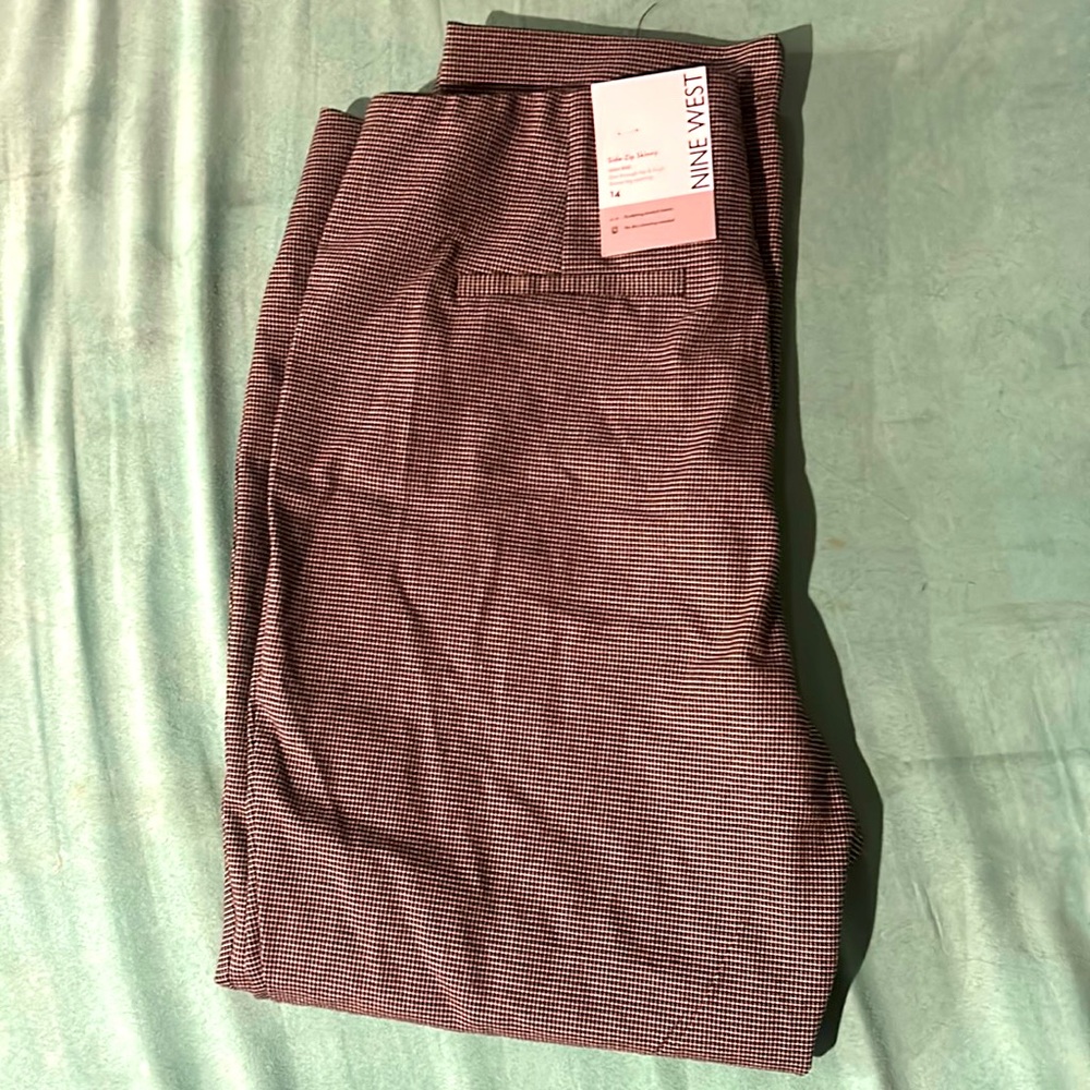 Nine West Skinny Side Houndstooth Zip Pants
